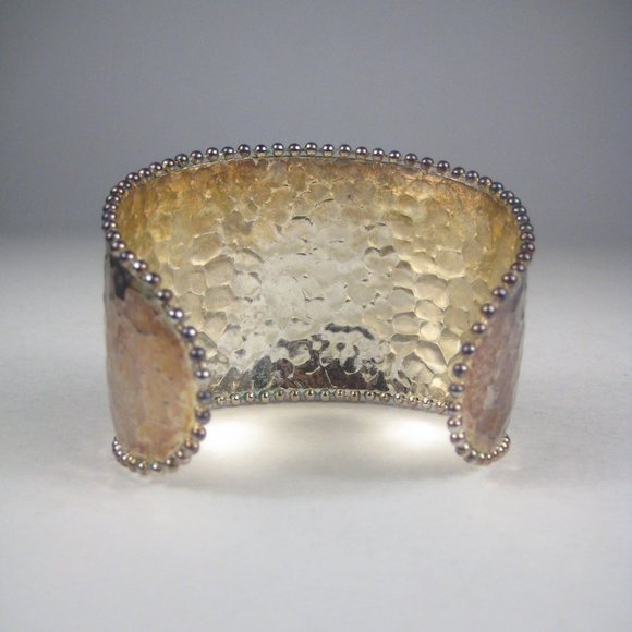 Hammered Wide Cuff Bracelet Ball Bead Pale Goldtone Animal Print TARNISH - Picture 5 of 8